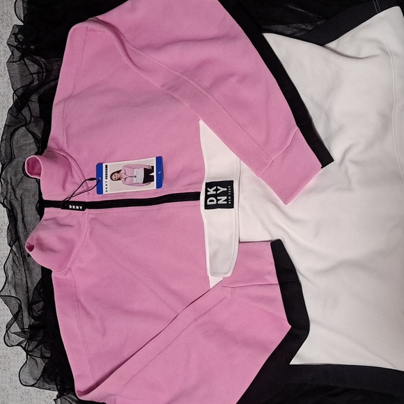 Dkny Sweaters - DKNY Sport Sweater Womans Large Black White Pink Jacket Top Pullover Half Zip.